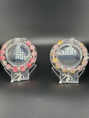 Beaded Stretch Bracelet Set in Pink and Gold-Pink